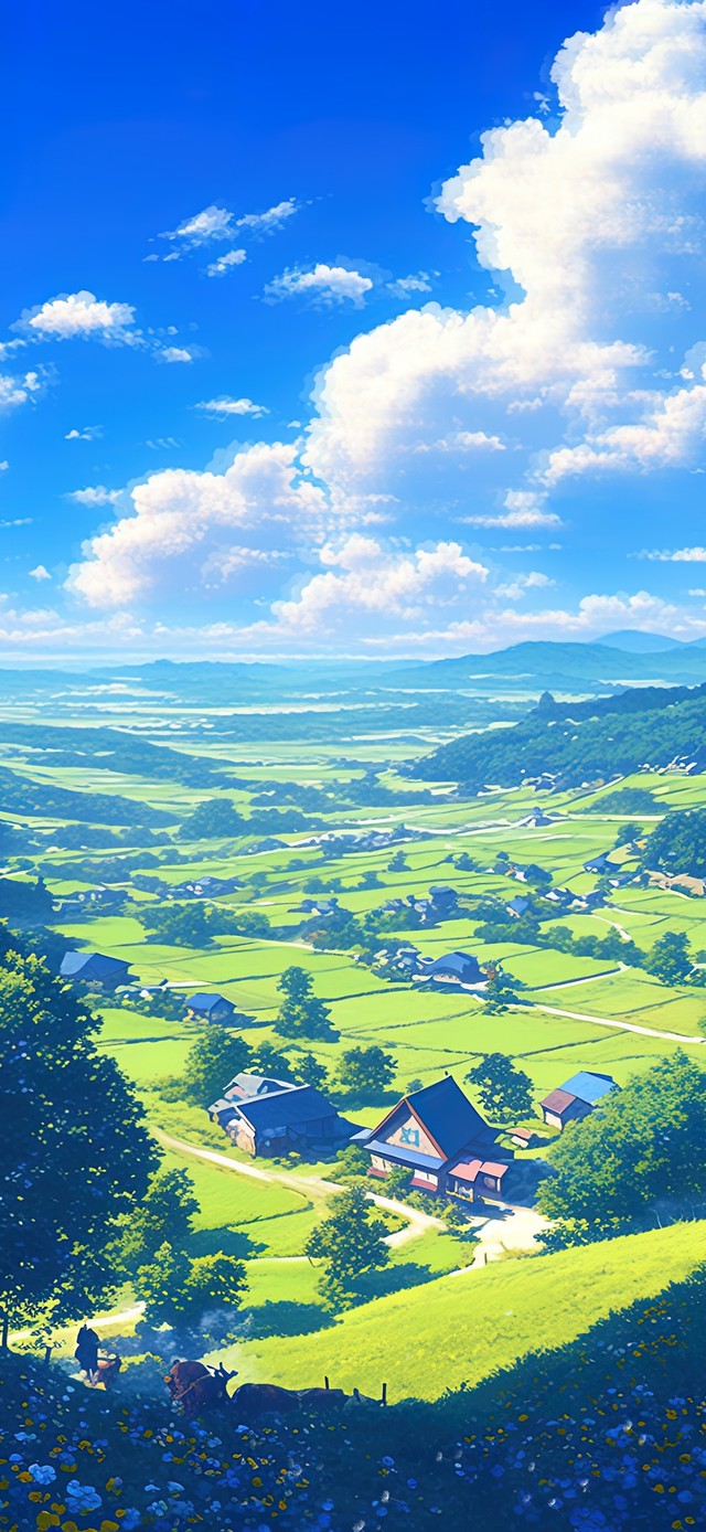 俯瞰唯美治愈乡村田野