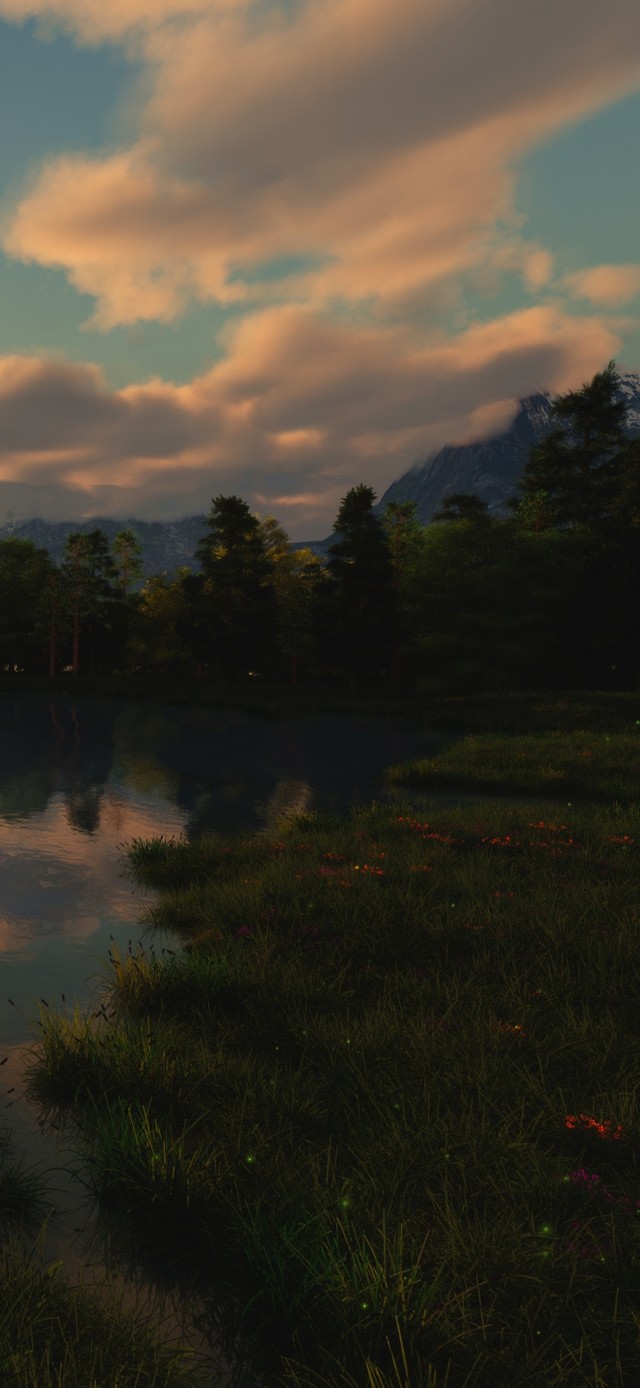 唯美治愈晚霞湖泊美景