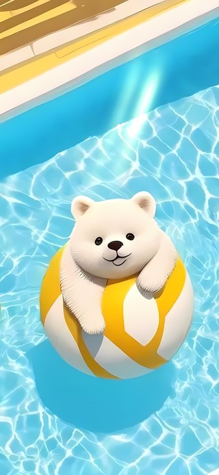 夏日泳池小熊
