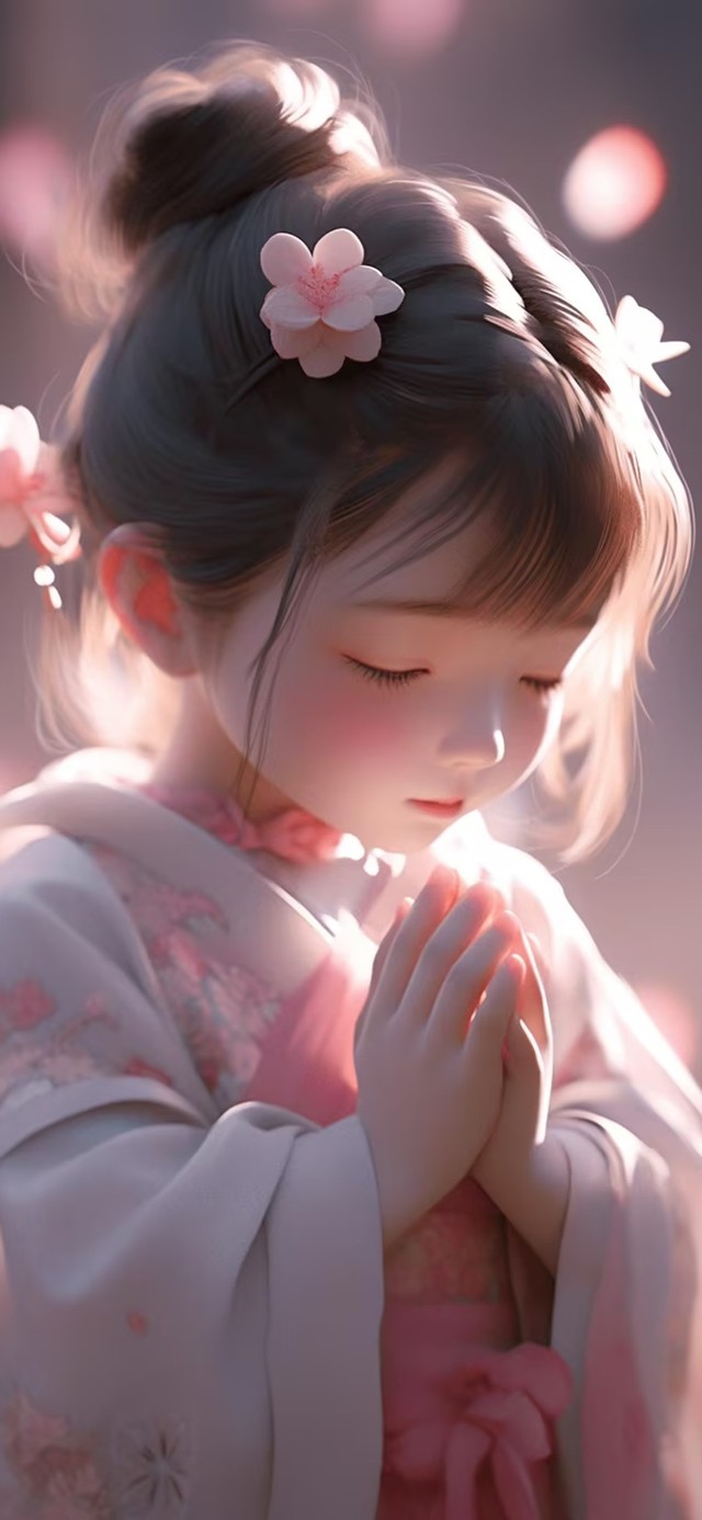虔诚祈祷的小女孩