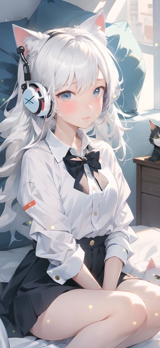 治愈可爱耳机少女