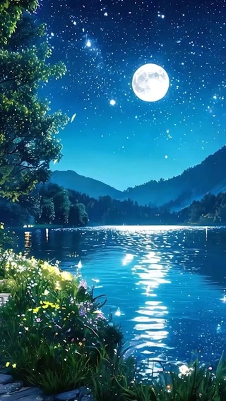 夜景星空树木