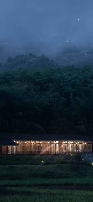 4K夜晚田园的竹林书院
