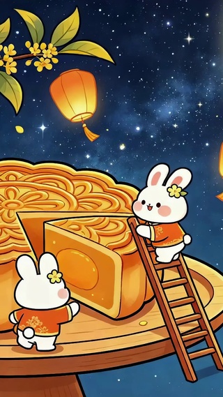 花好月圆萌兔中秋贺团圆