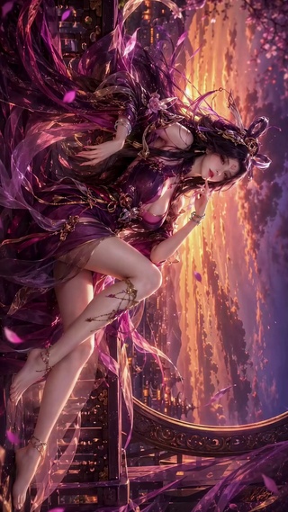 暮色古风紫裙美少女