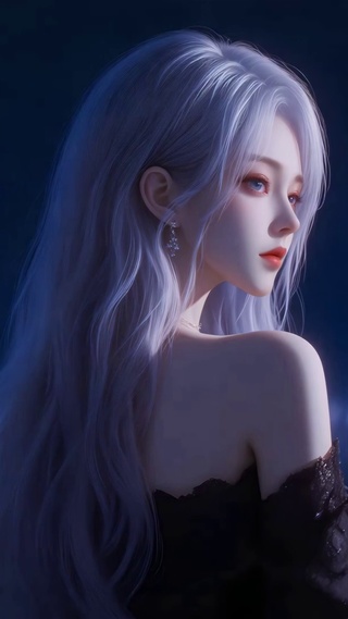 蓝调星夜银发少女
