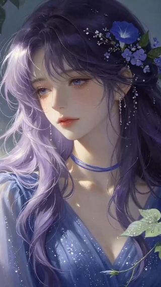 蓝花紫发清纯美少女