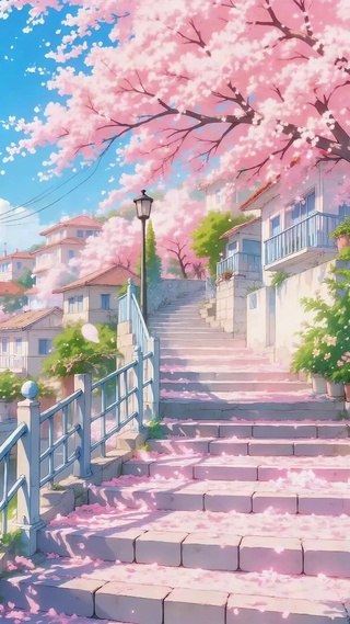唯美樱花海滨小镇