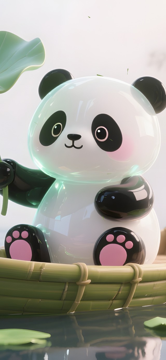 可爱竹林溪水熊猫