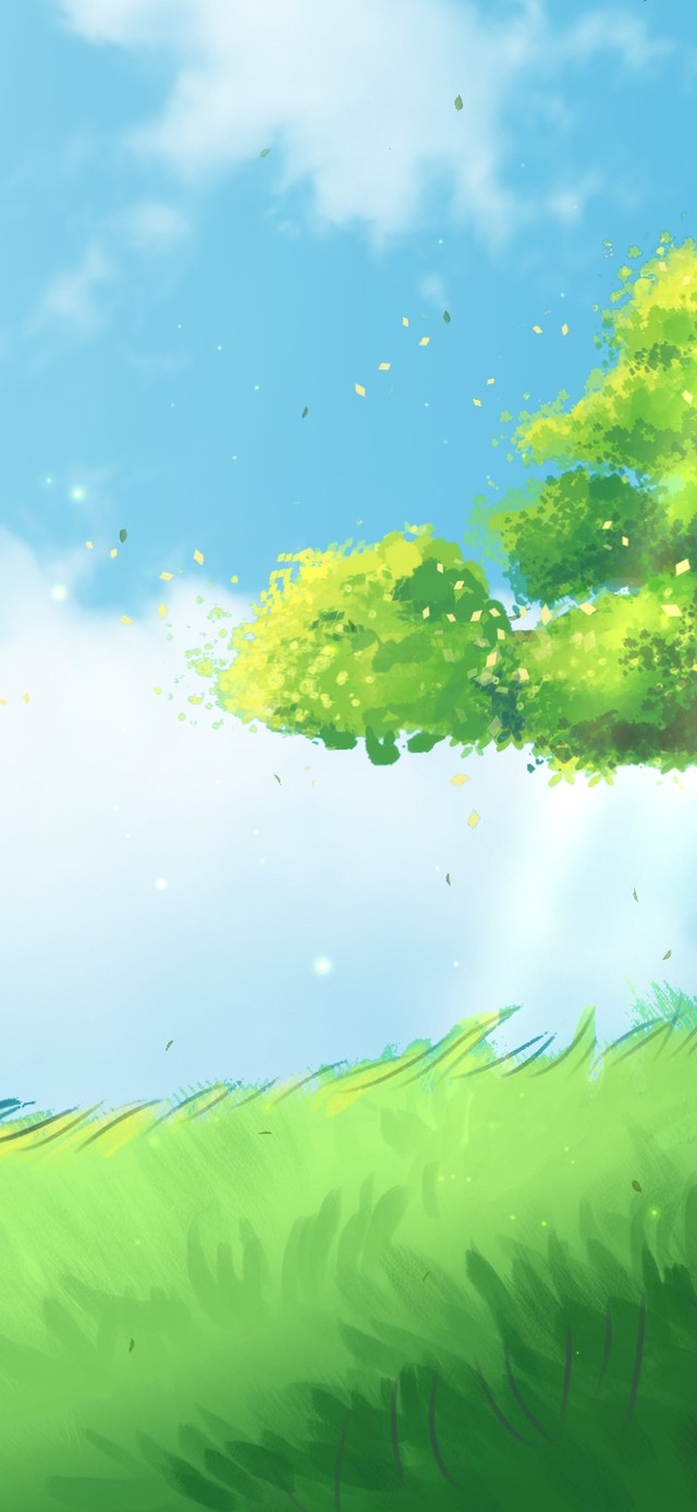 唯美治愈蓝天白云草地