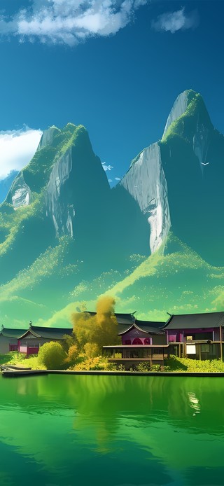4K绿色湖水大山