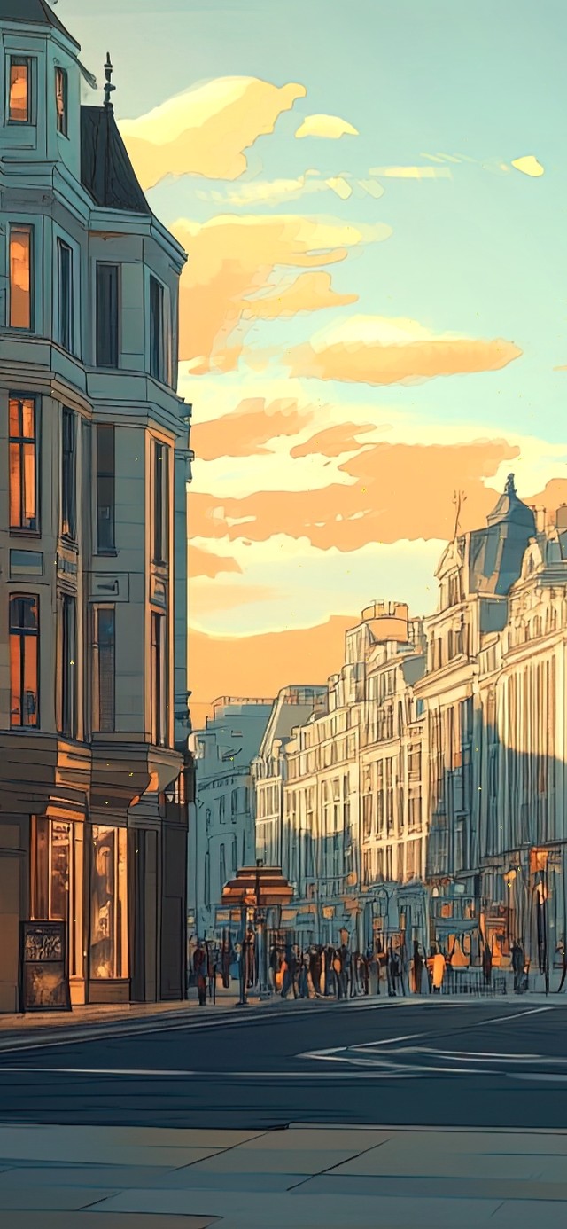 落日中的欧洲城市街道