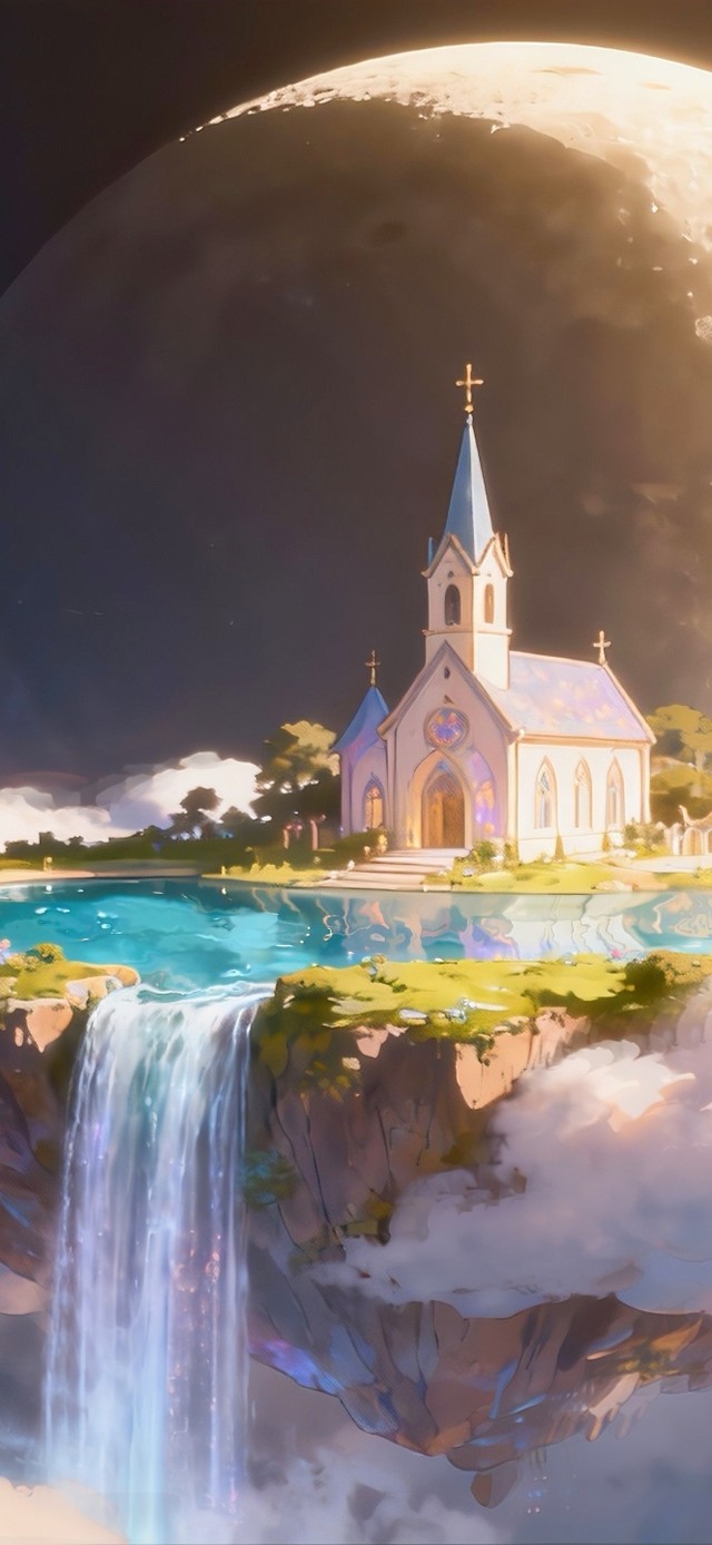 空中小岛上的梦幻教堂