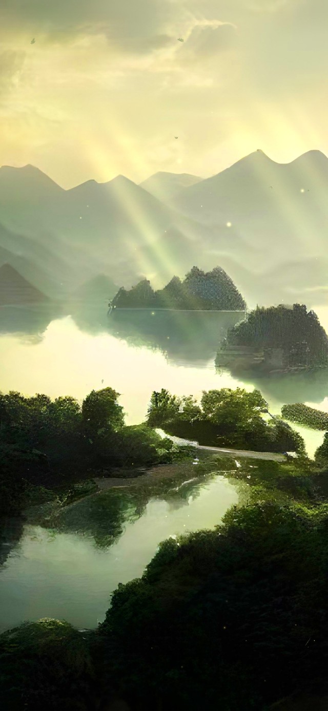 唯美治愈青山湖泊