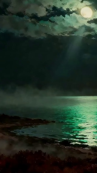 夜景房屋树木河流