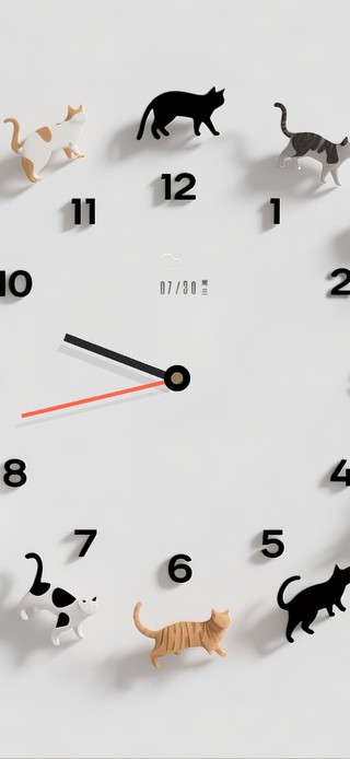 极简风 创意桌面 真实猫咪时钟