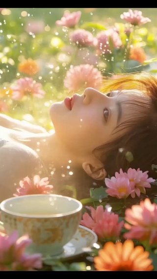 躺在花丛中的少女