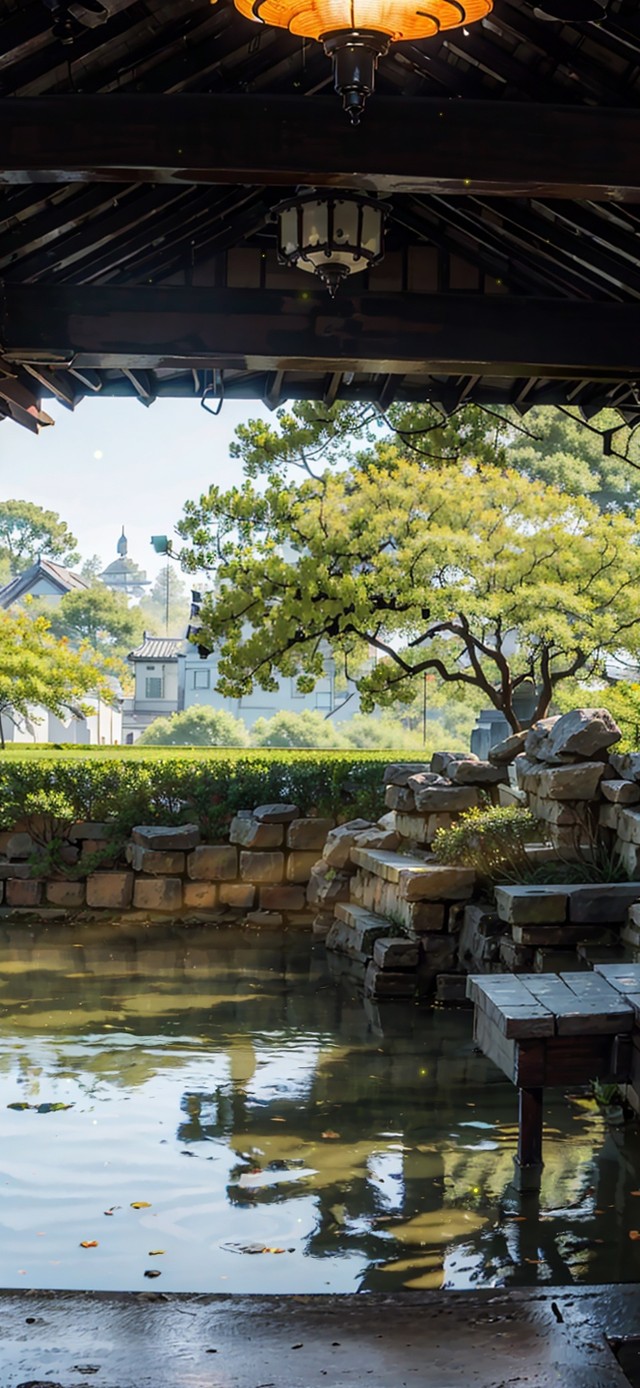 4K夏日园林凉亭