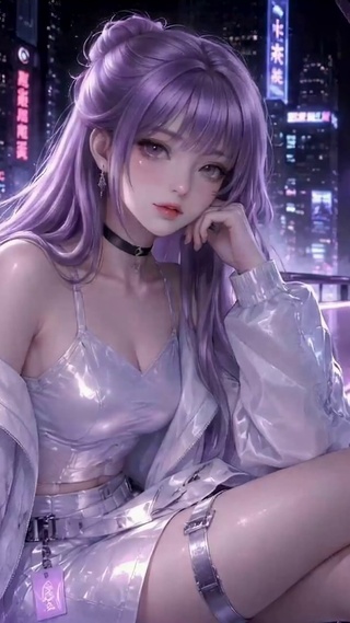 赛博未来之城紫发美少女