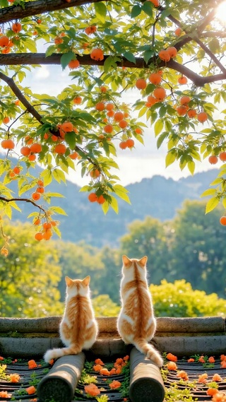 红柿瓦顶 萌猫望山野
