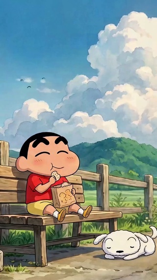 乡村公交站悠闲的蜡笔小新
