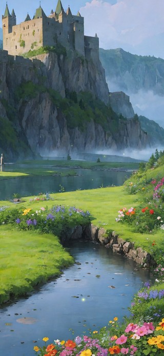 4K唯美治愈城堡小河