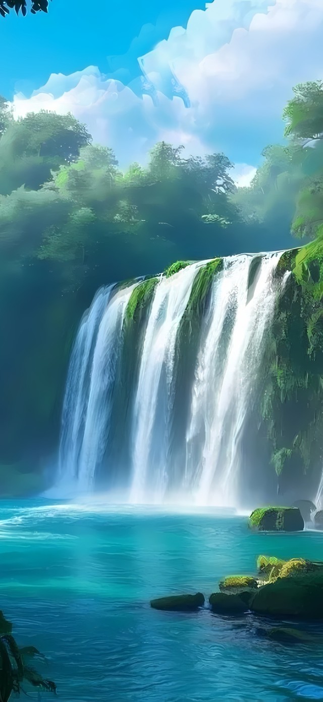 唯美的瀑布水潭