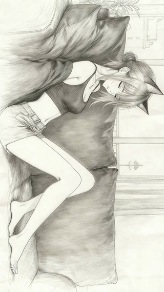 素描纯欲猫耳少女