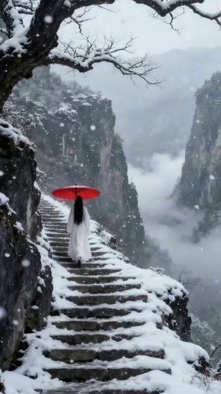 云崖雪径