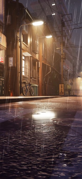 雨夜便利店路口