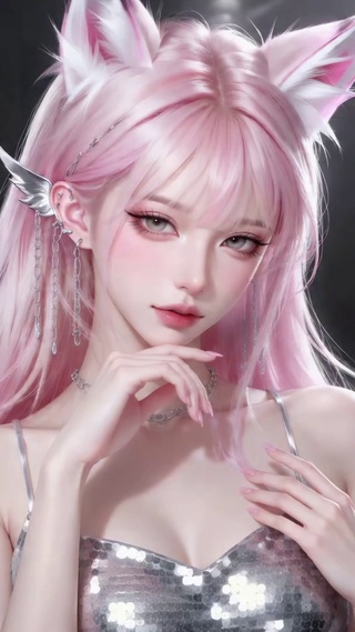 粉发狐耳二次元美少女