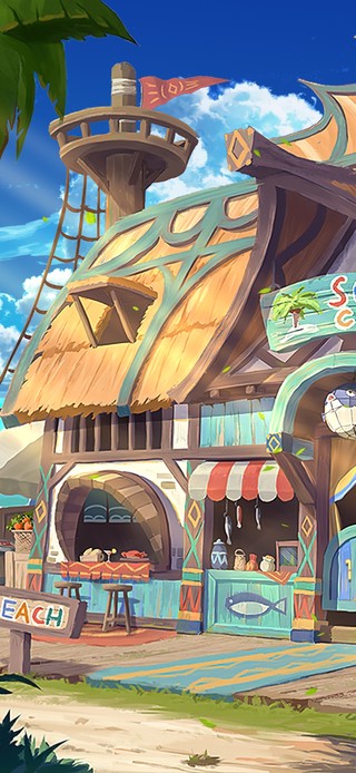 4K唯美治愈日系动漫海岛商店