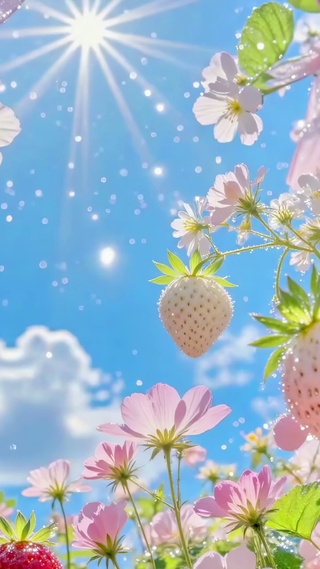 阳光下的草莓花田