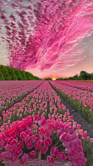 粉色郁金香花海