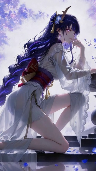 紫发古风美人庭院赏花