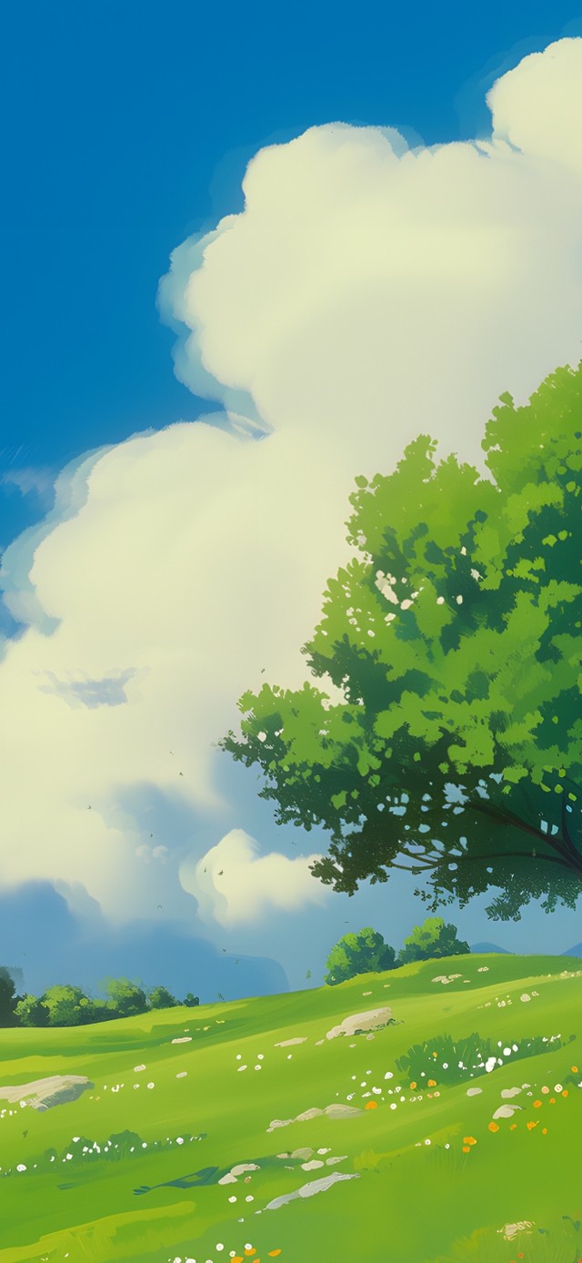 唯美蓝天白云草地(动漫手机动态壁纸) - 动漫手机壁纸下载 - 元气壁纸