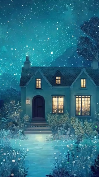 夜景星空树木绿景