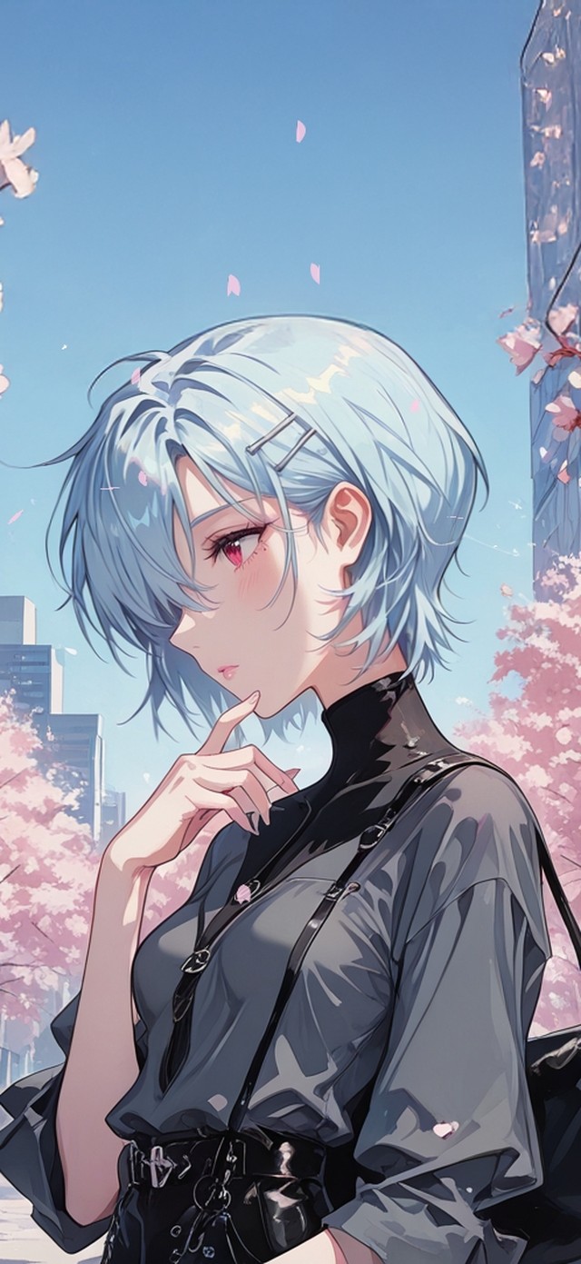 唯美樱花街道少女