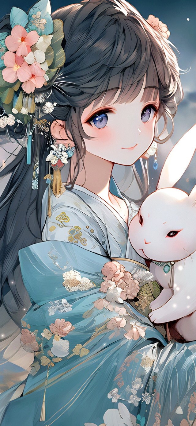 春江花月夜抱兔子的少女