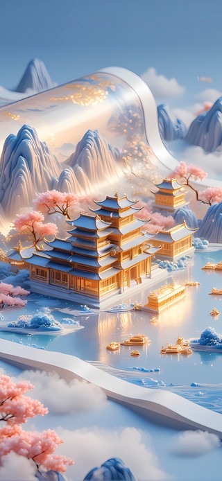 画轴山川楼阁