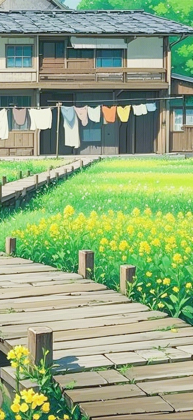 油菜花木栈道小屋