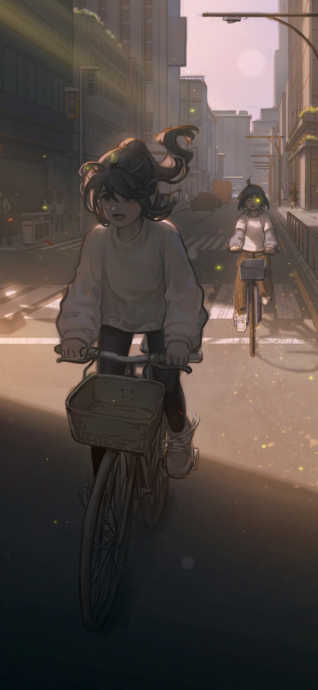 4k 治愈温馨日落单车女孩