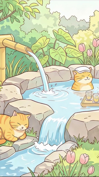 小猫的森林温泉时光