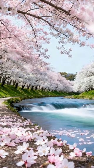 护眼樱花河流小溪