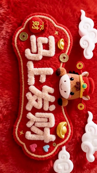 马上发财可爱毛绒新年壁纸