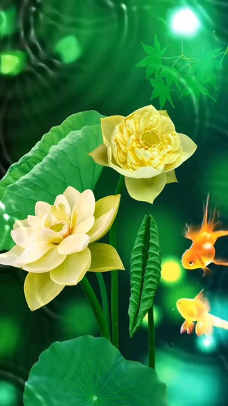 荷花锦鲤