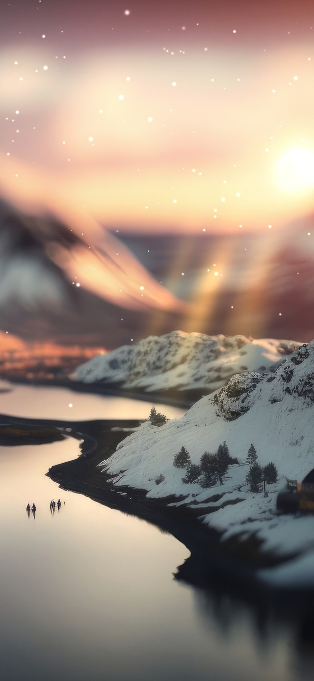 4k山间雪景小镇