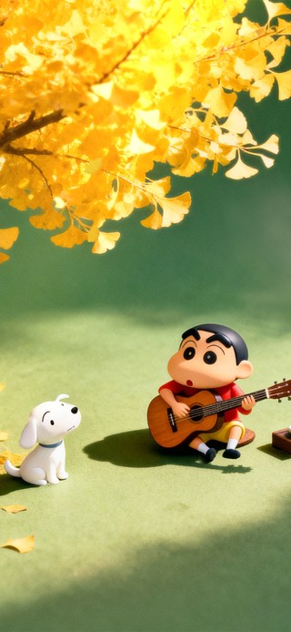 唯美光影 银杏树下弹吉他的小新