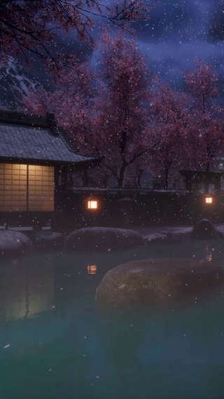 雪天温泉庭院
