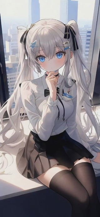 银发双马尾长腿少女